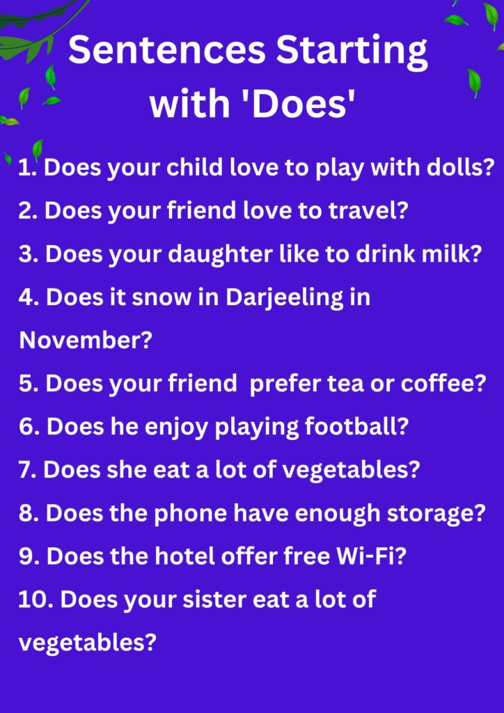 10 Sentences Starting with 'Does'