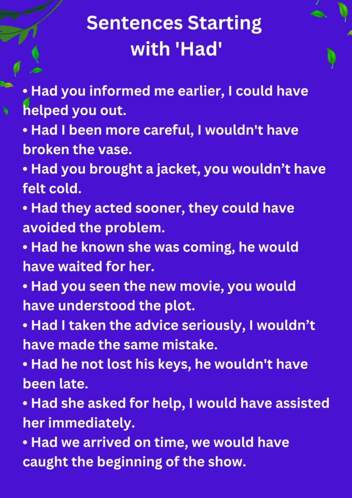 10 Sentences Starting with 'Had'