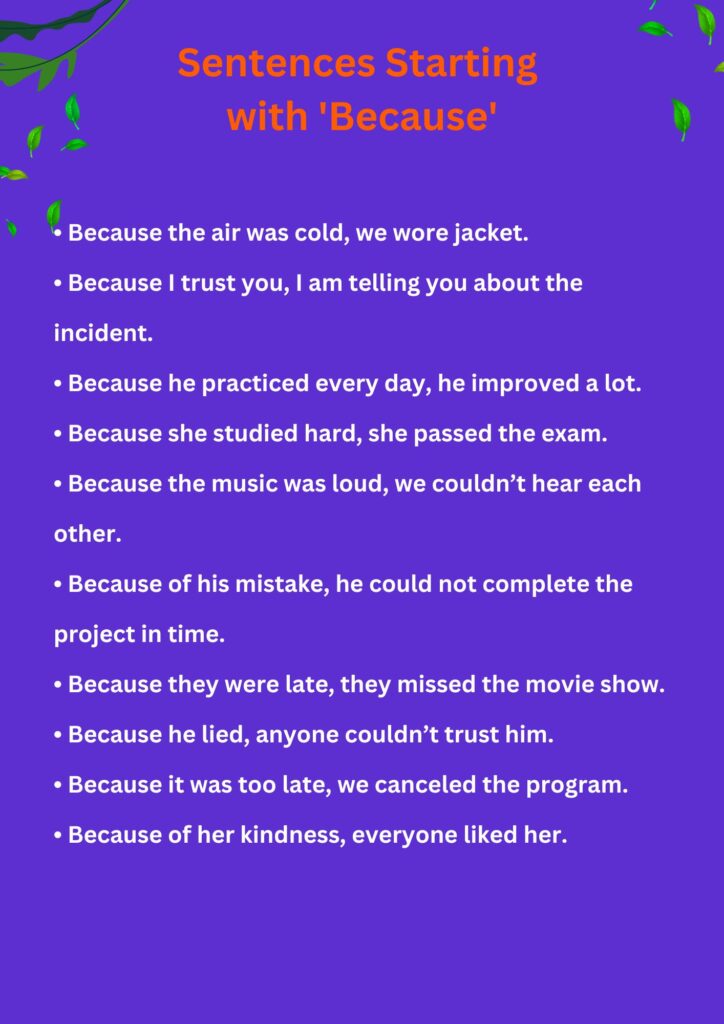 Sentences Starting with 'Because'