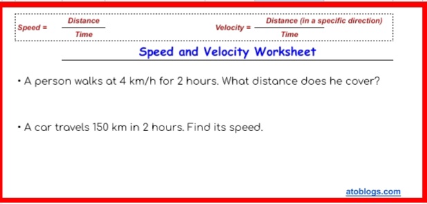 Speed and Velocity Worksheet